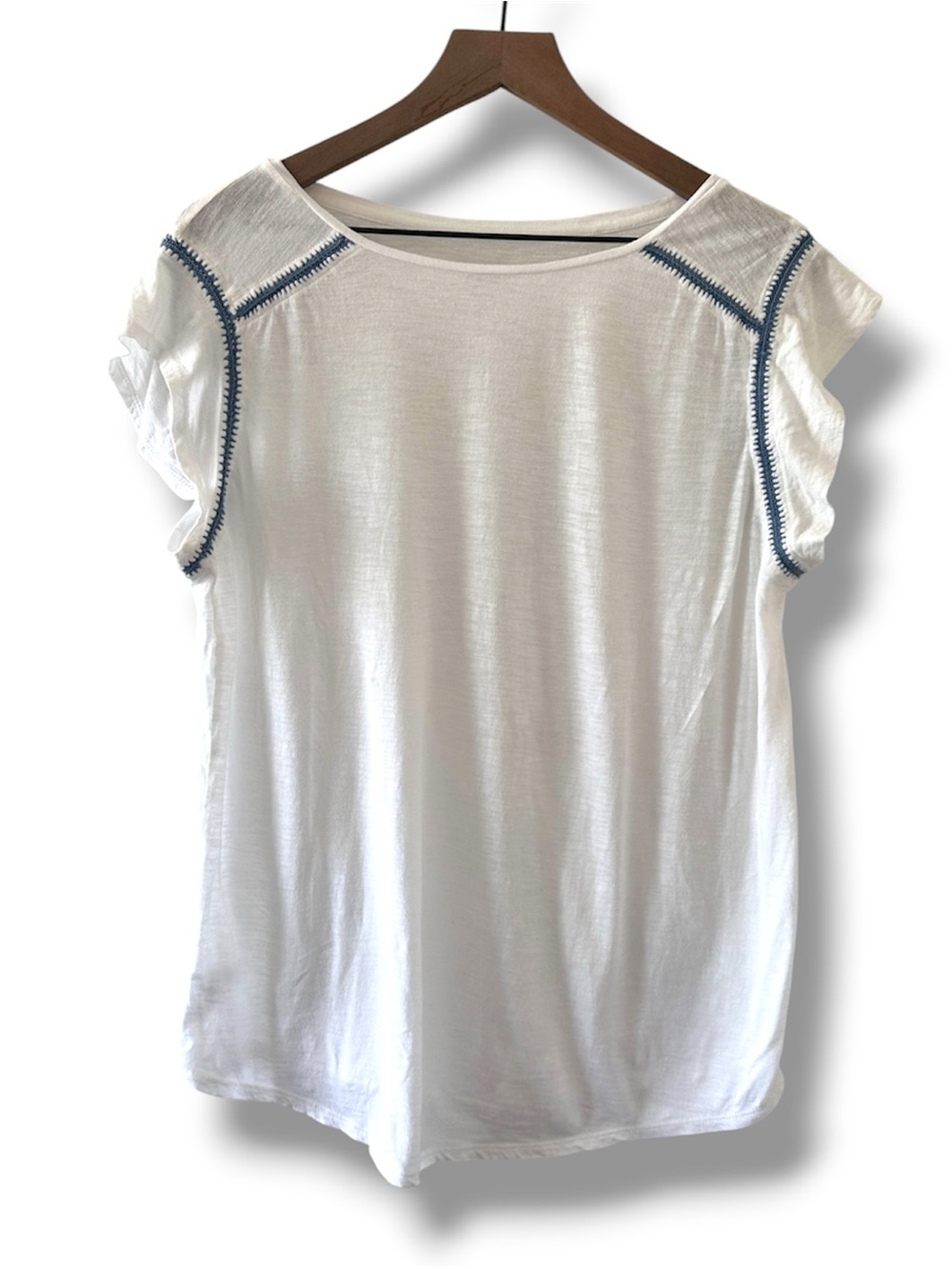Loft White Slub Cotton Embroidered Accent Top Women’s Size Large Boho Peasant